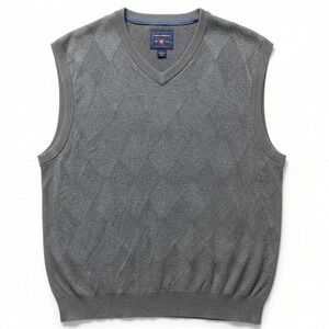 Saddlebred Mens Sweater Vest Size LT Gray Argyle Cotton Big Tall V-Neck Preppy‎